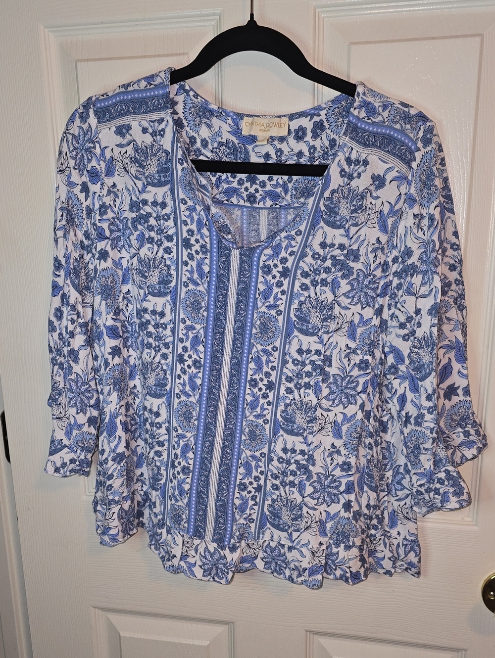 Cynthia Rowley Blue and White Floral Peasant Tunic